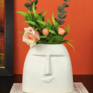 Ceramic Face Vase 6 inches (White, Matte Finish) Flower Pot