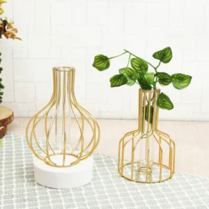 Gold-Toned Metal Base Test Tube Plantter Flower Vase