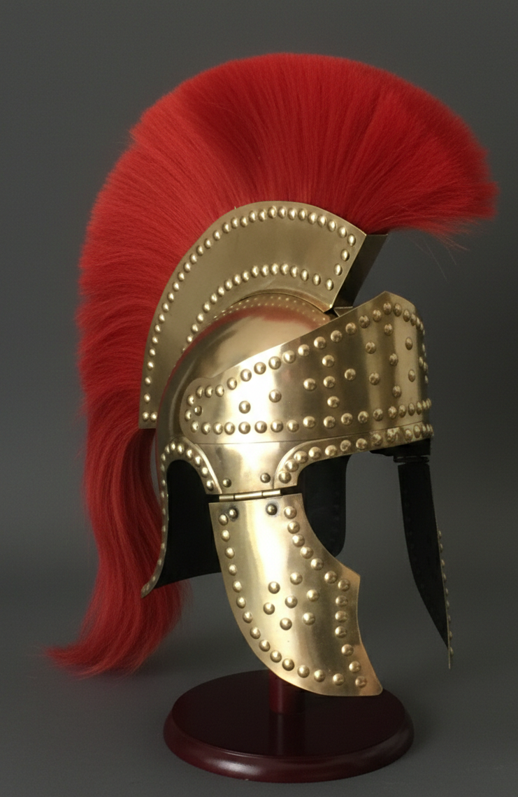 Medieval Greco Roman Helmet With Red Plume Halloween Costume - Image 3