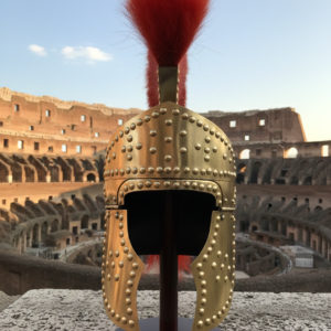 Medieval Greco Roman Helmet With Red Plume Halloween Costume