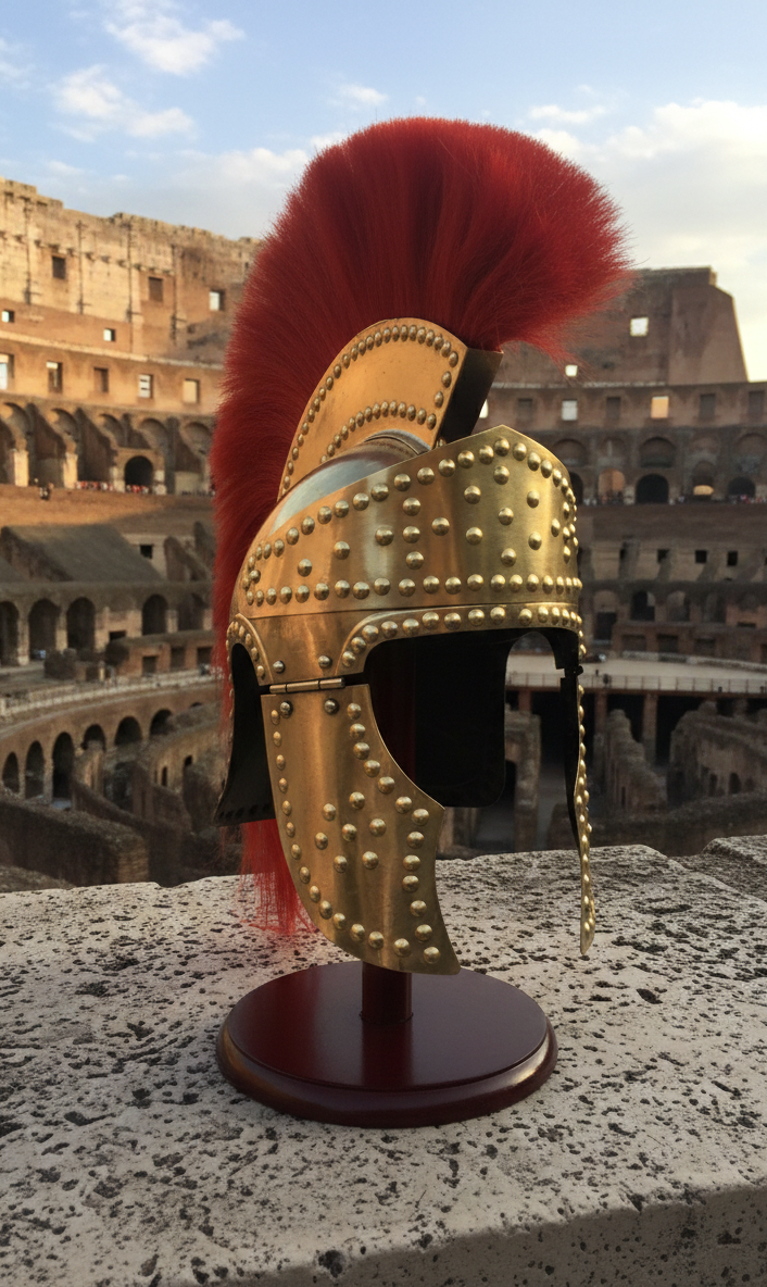 Medieval Greco Roman Helmet With Red Plume Halloween Costume - Image 4