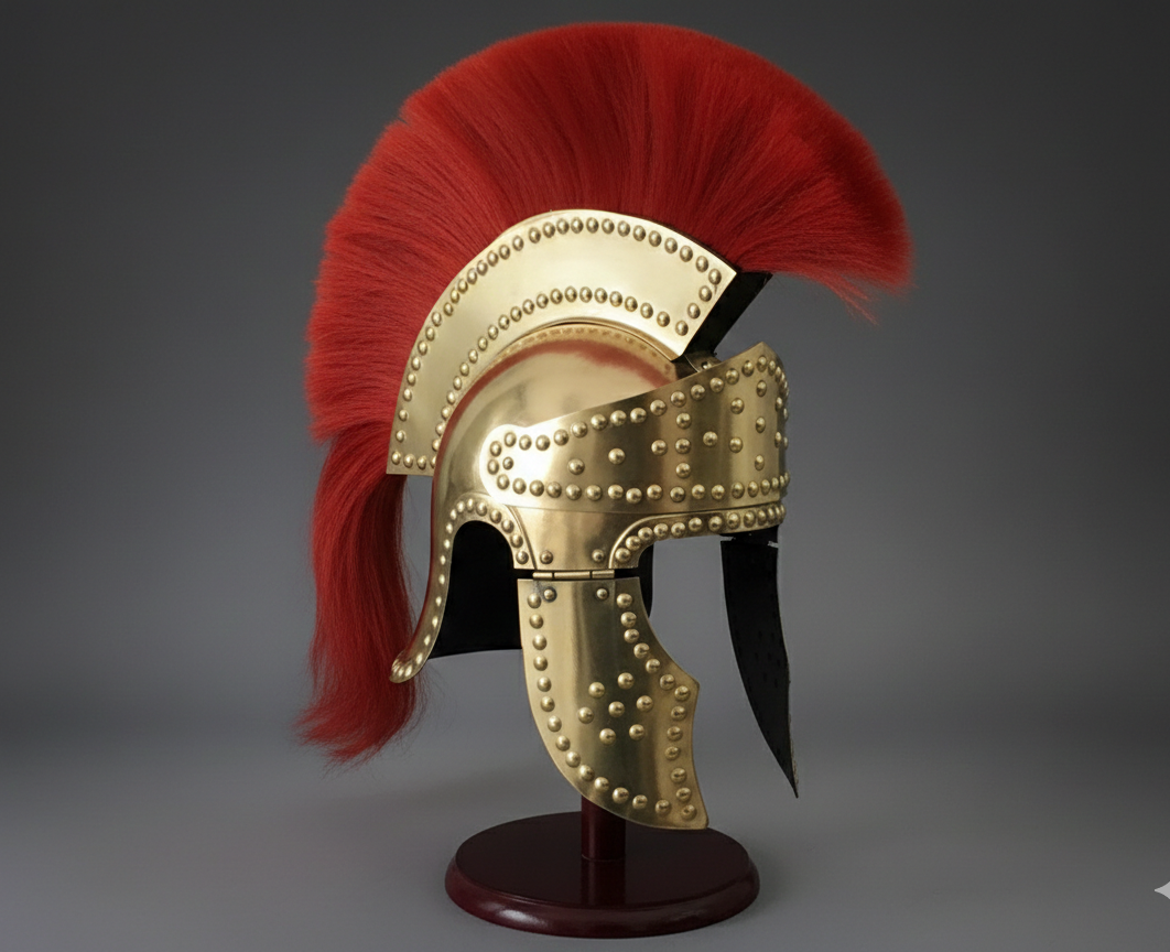 Medieval Greco Roman Helmet With Red Plume Halloween Costume - Image 2