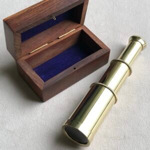 NauticalMart 6 Inch Brass Telescope with Wooden Box for Nautical Collectibles and Pirate Spyglass for Young and Adults, Ideal Decorative Piece for Home or Office