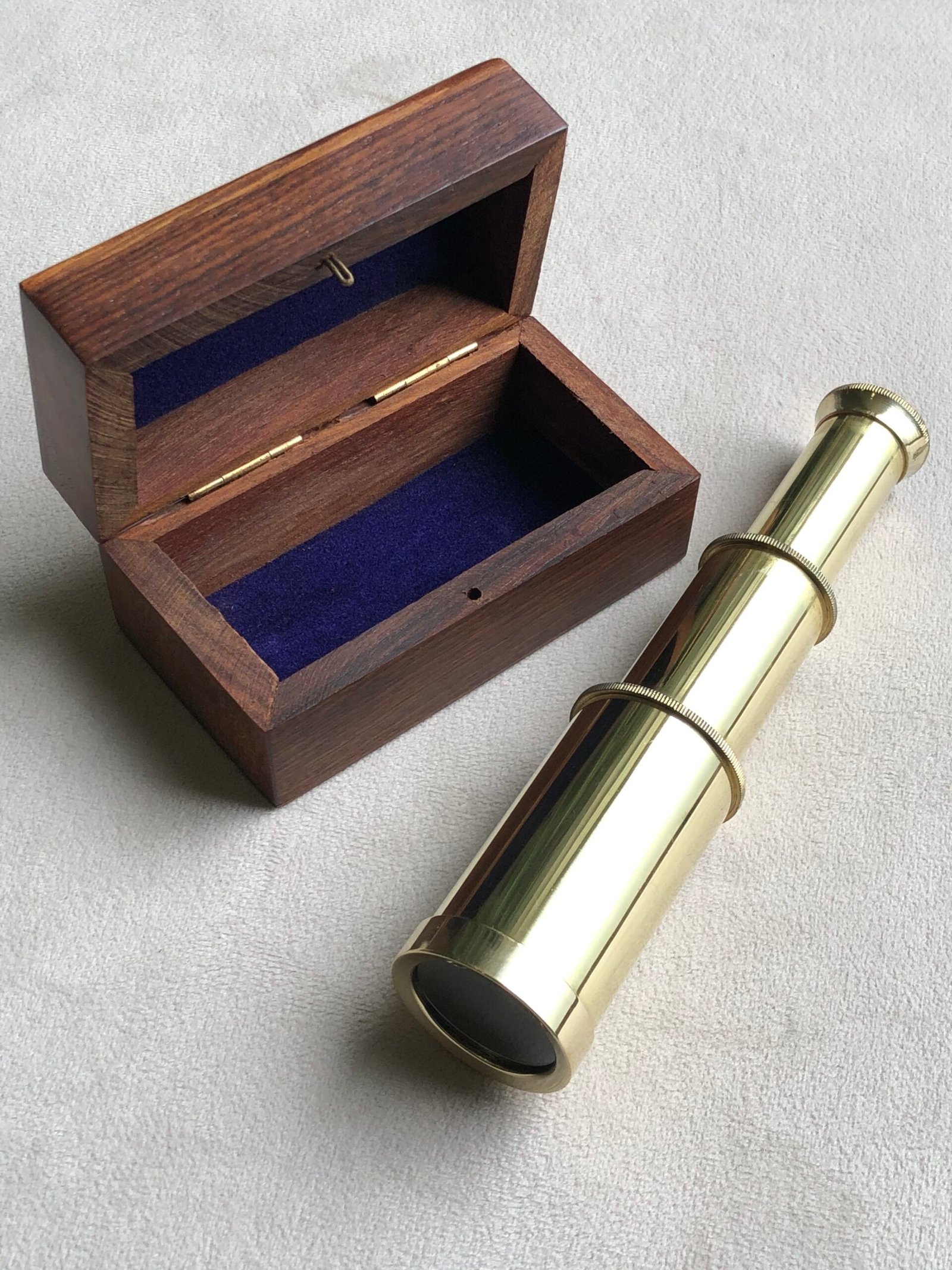 NauticalMart 6 Inch Brass Telescope with Wooden Box for Nautical Collectibles and Pirate Spyglass for Young and Adults, Ideal Decorative Piece for Home or Office