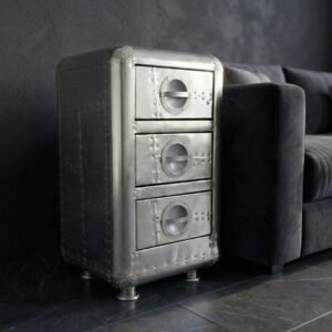 Historium Vault Aviator Aluminum Side Table With 3 Drawer