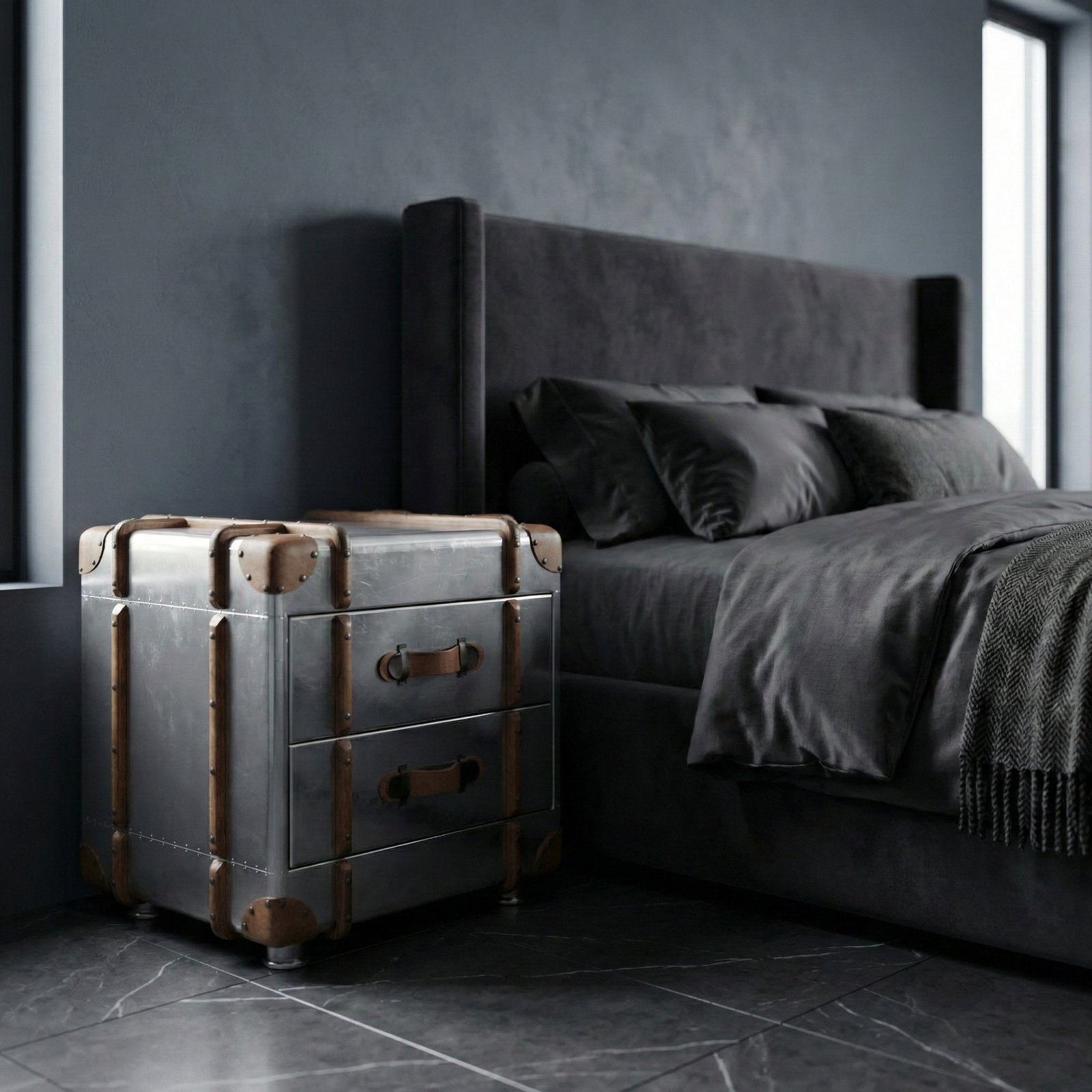Historium Vault Aviator Luggage Trunk Side Table, Soft Close Drawers Home Decor (Natural Wood)