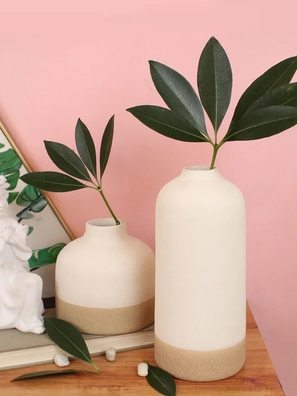 Off_White_and_Brown_2_Pcs_Colourblocked_Ceramic_Flower_Vase - Image 2