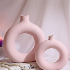 Pink 2 Pcs Donut Shaped Ceramic Flower Vases