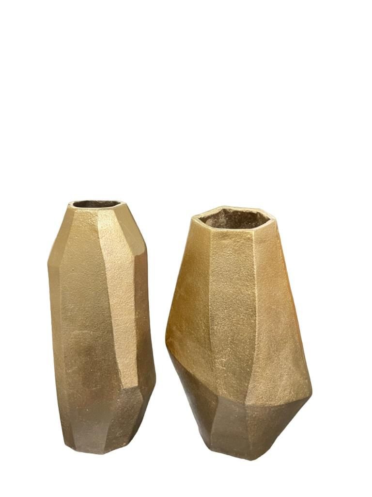 Set of 2 Textured Champagne Gold Asymmetrical Vases
