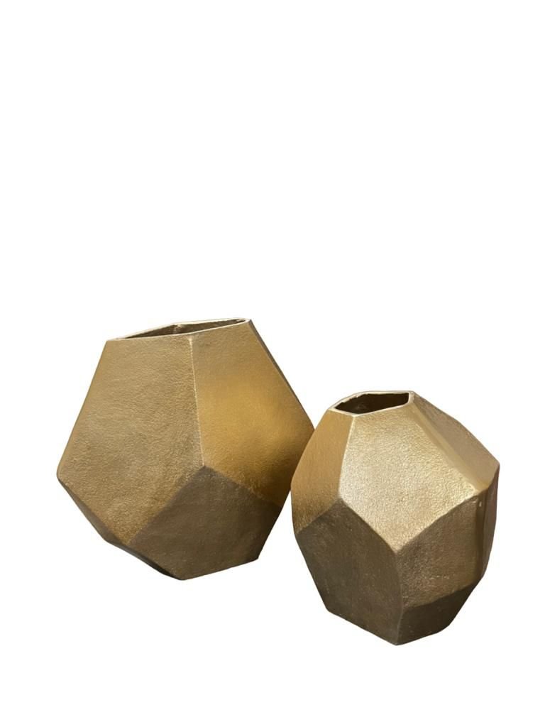 Set of 2 Textured Champagne Gold Asymmetrical Vases - Image 2