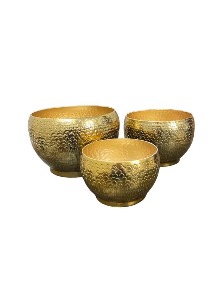Set of 3 Hammered Gold Nesting Decorative Bowls