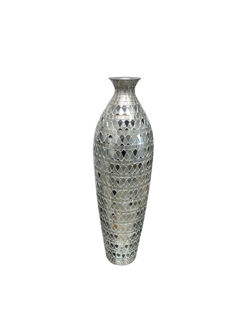 Silver Mirror Mosaic Tile Statement Vase - Image 3