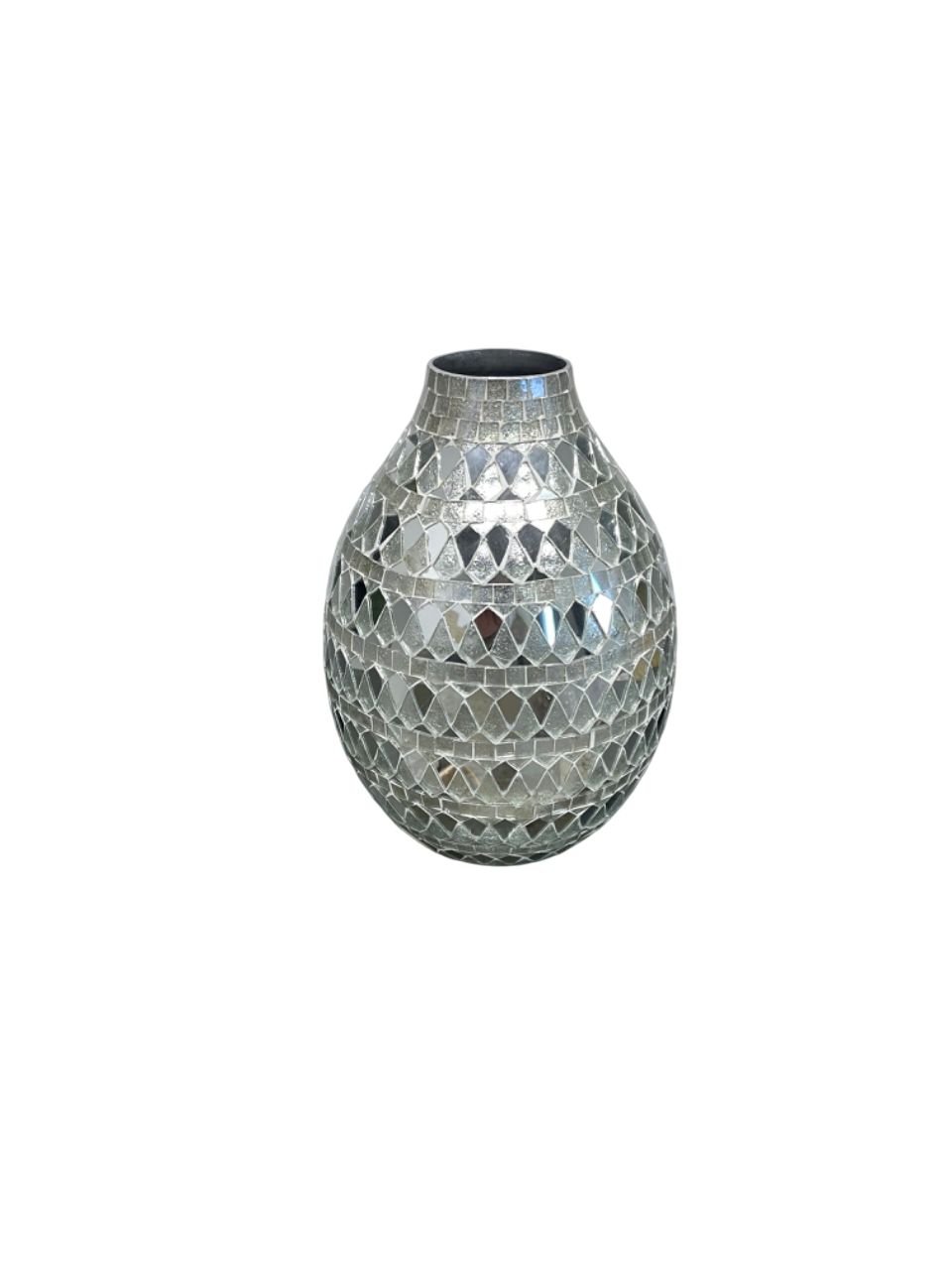Silver Mirror Mosaic Tile Statement Vase - Image 4