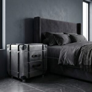 Historium Vault Aviator Side Table – Metal Side Table – Metal End Table With 2 Drawers