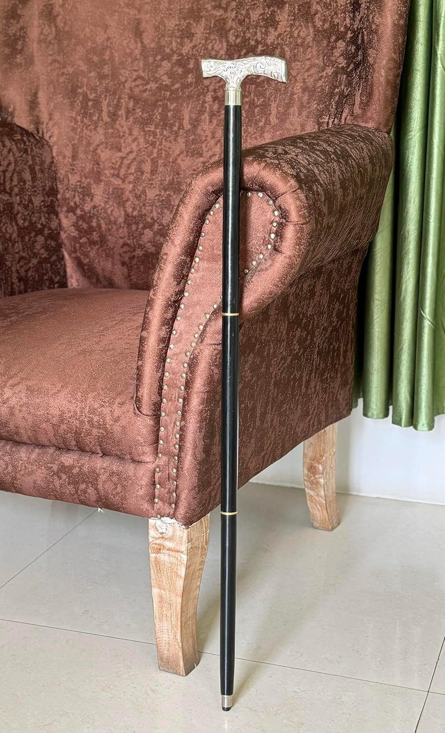 Wooden Stick For Men & Women – Silver Tone Derby Cane – Handmade Vintage Walking Stick Gift For Seniors & Collectors - Image 3