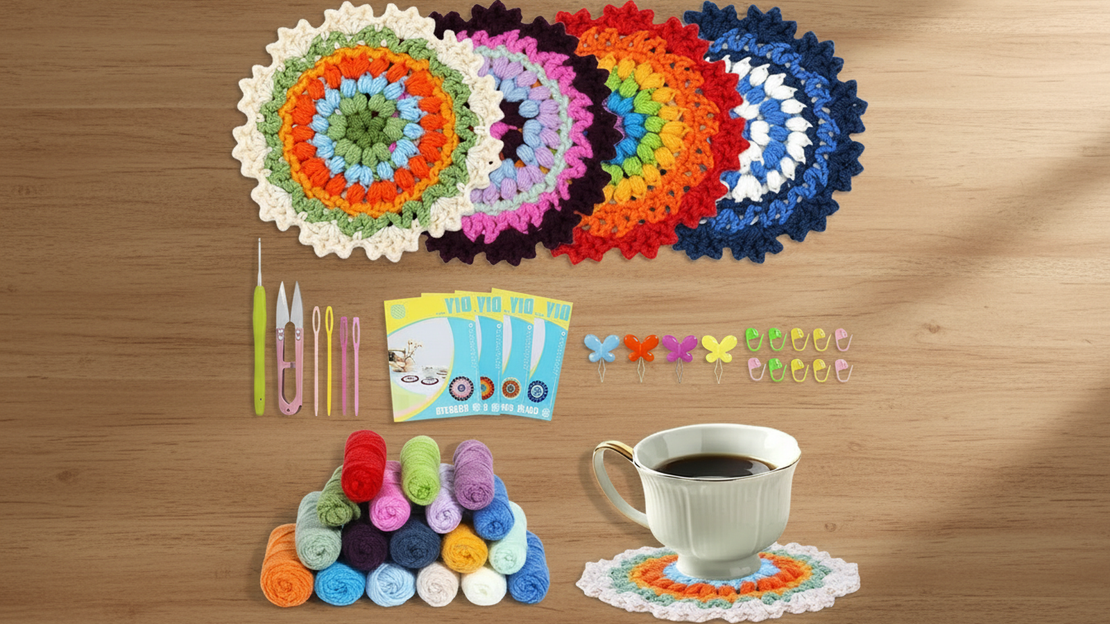 4 Pcs Floral Crochet Coaster Kit