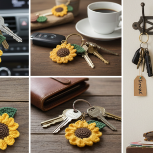 Handmade Crochet Sunflower Keychain For Women & Girls