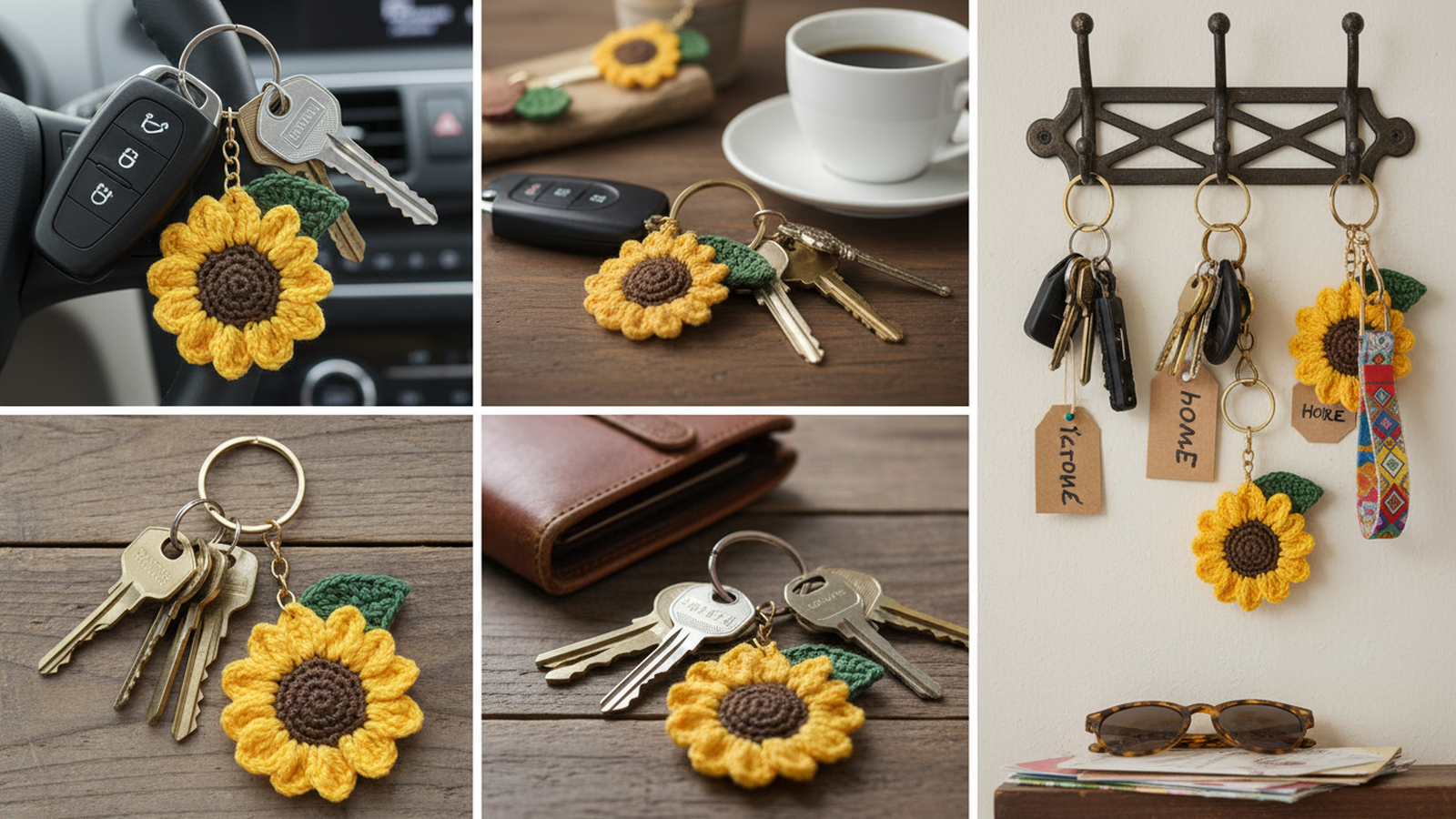 Handmade Crochet Sunflower Keychain For Women & Girls