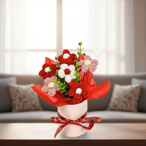 Red Cherry Blossom Crochet Flowers Bouquet (Small Size)