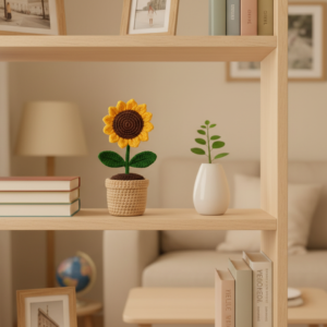 Handmade Crochet Sunflower Pot – Eco-Friendly Knitted Flower Plant For Home Decor