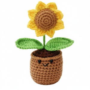 Handmade Crochet Sunflower Pot – Eco-Friendly Knitted Flower Plant For Home Decor