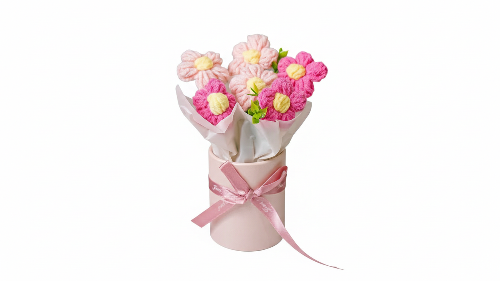 Pink Cherry Blossom Crochet Flowers Bouquet (Small Size) - Image 3