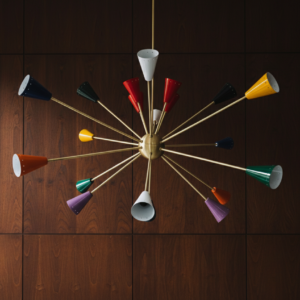Italian Modern Brass Chandelier Colorful Stilnovo Style