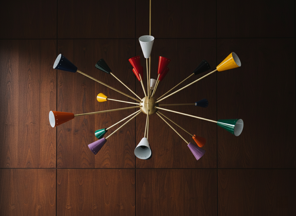Italian Modern Brass Chandelier Colorful Stilnovo Style