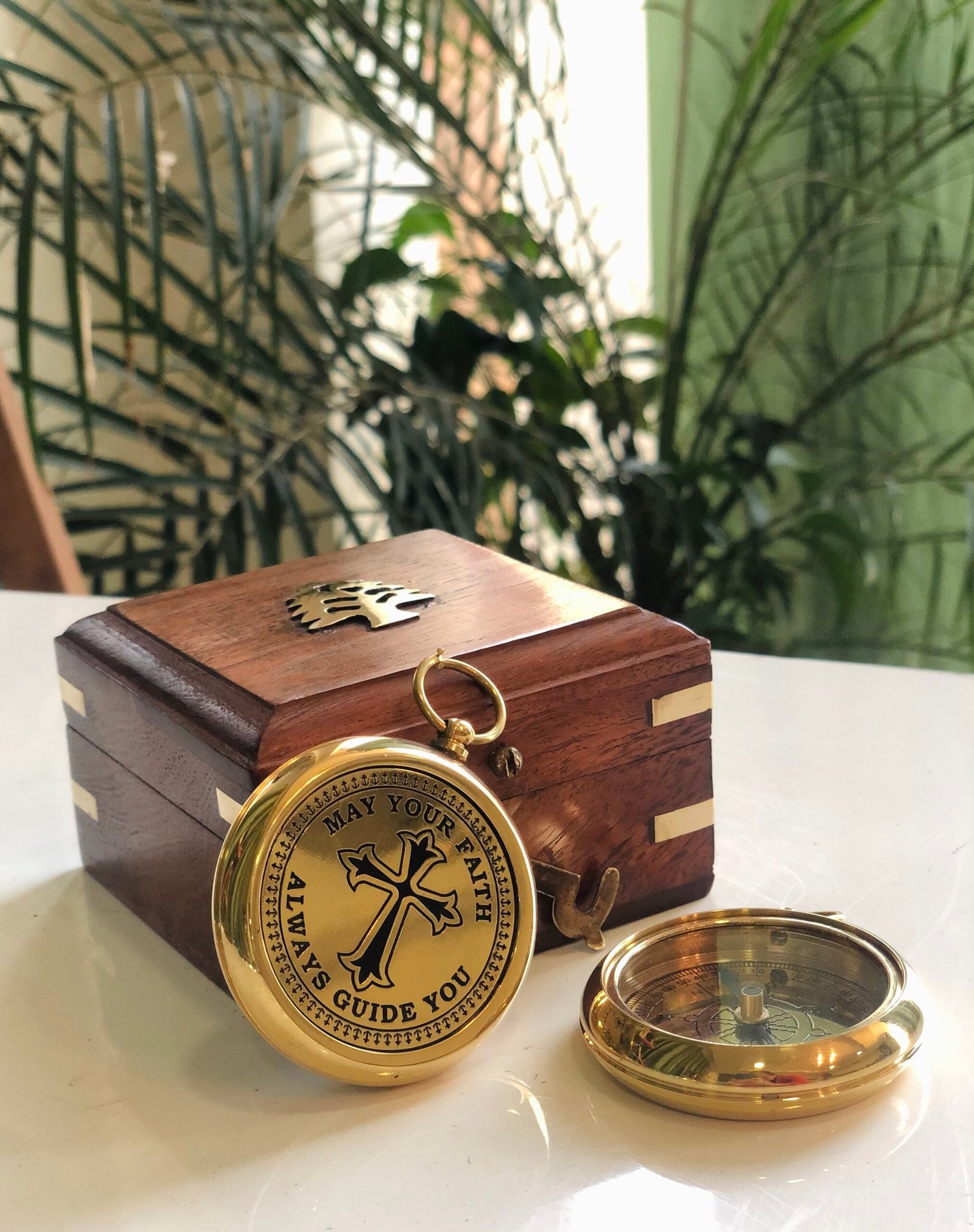 May Your Faith Always Guide You Brass Nautical Vintage Directional Magnetic Compass With Famous Scripture Quote Engraved Baptism Gifts - Image 4