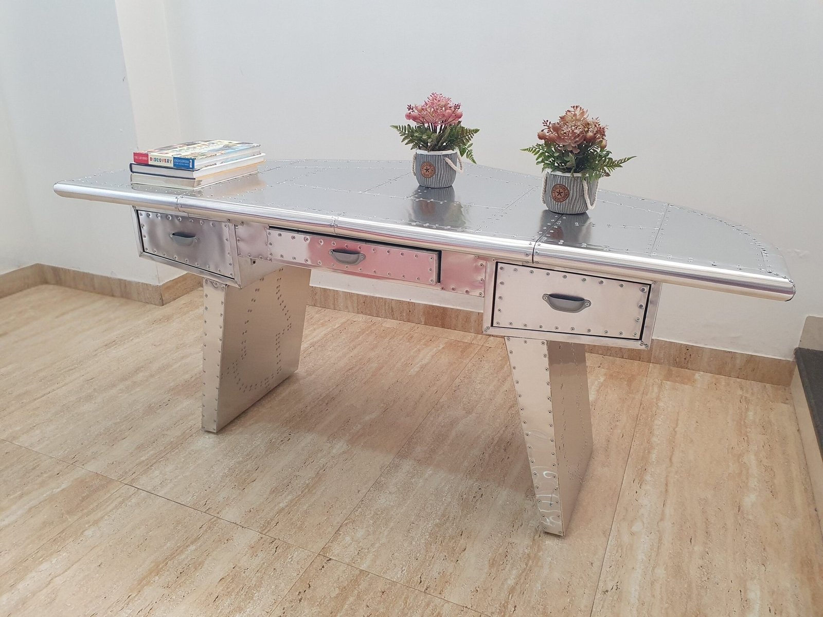 Historium Vault Aviator Executive Fighter Jet Wing Desk – Polished Aluminum - Image 5