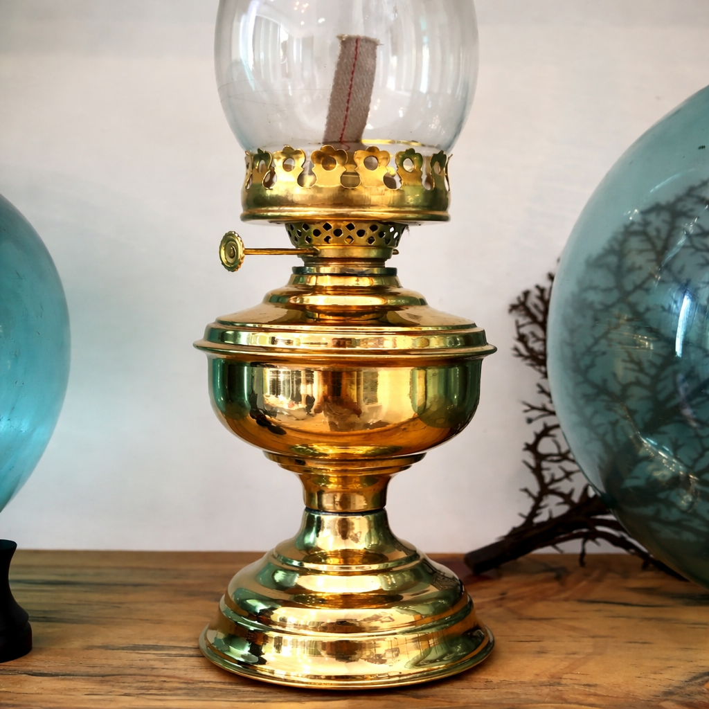 Vintage Brass Hurricane Lantern Table Lamp, Nautical Oil Lamp - Image 3