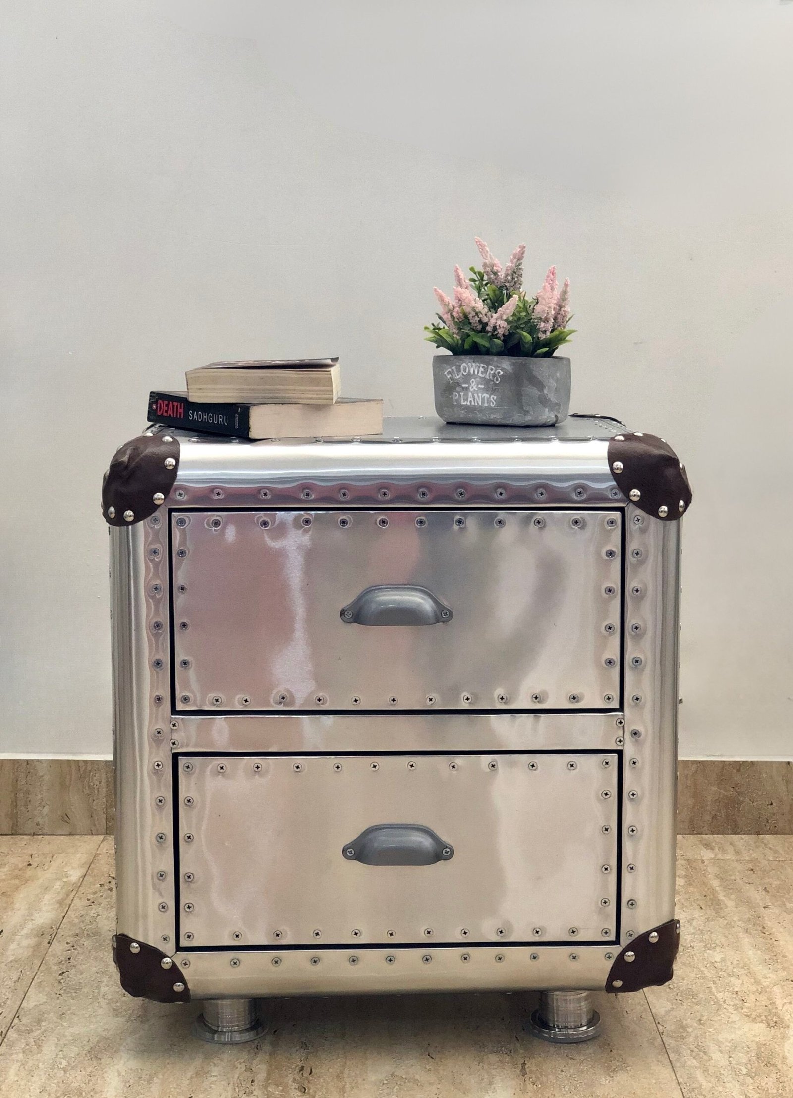 Aviator End Table – Mid Century Modern Aluminum Side Table with Drawers for Living Room, Bedroom & Office Decor - Image 2