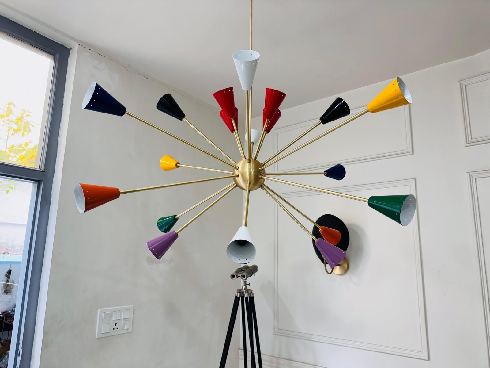 Italian Modern Brass Chandelier Colorful Stilnovo Style - Image 2