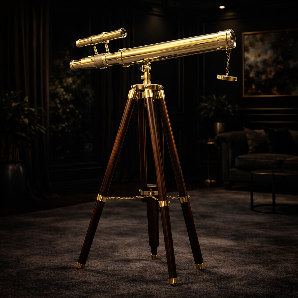 Brass Double Barrel Pirate Telescope with Tripod Stand Historium Vault