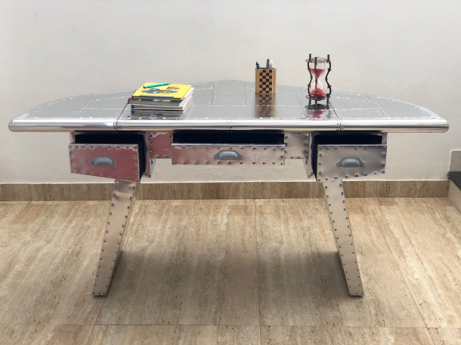 Historium Vault Aviator Executive Fighter Jet Wing Desk – Polished Aluminum - Image 3
