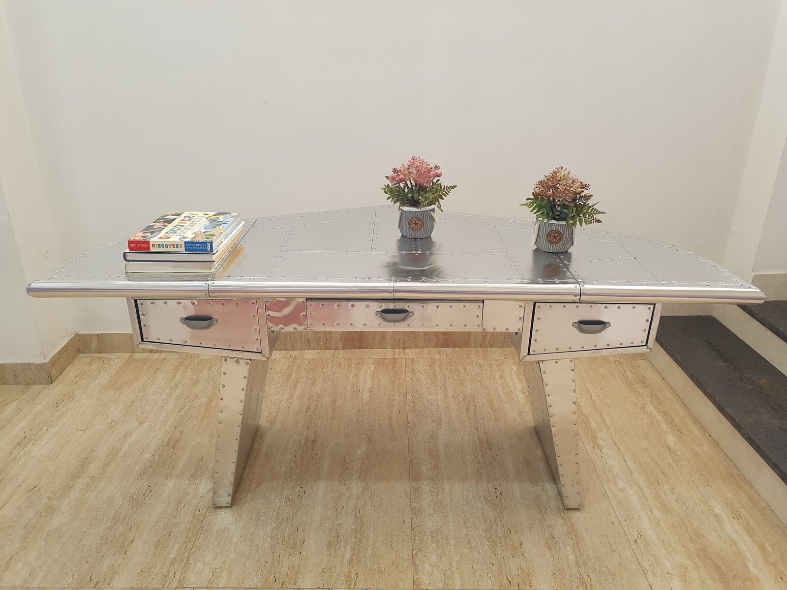 Historium Vault Aviator Executive Fighter Jet Wing Desk – Polished Aluminum