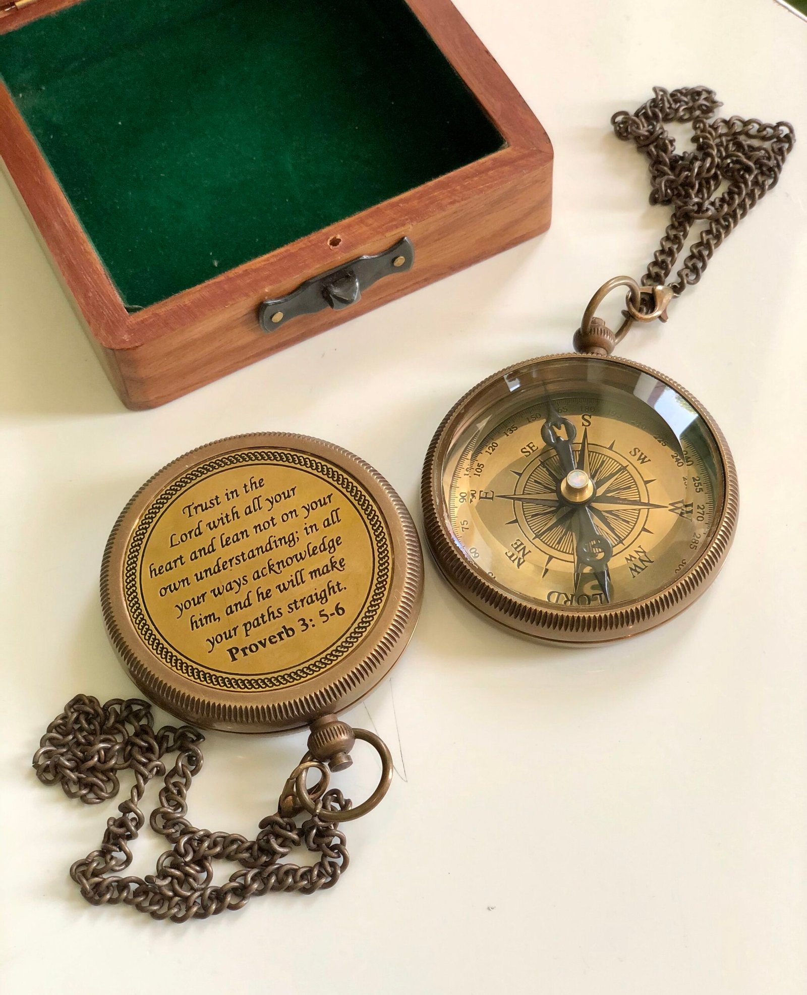 Trust in The Lord Inscription Compasses Graduation Gift, Engraved Compass Gift for Men, Confirmation Gift, Baptism Religious Gift, Communion Survival Brass Compass with Box - Image 4