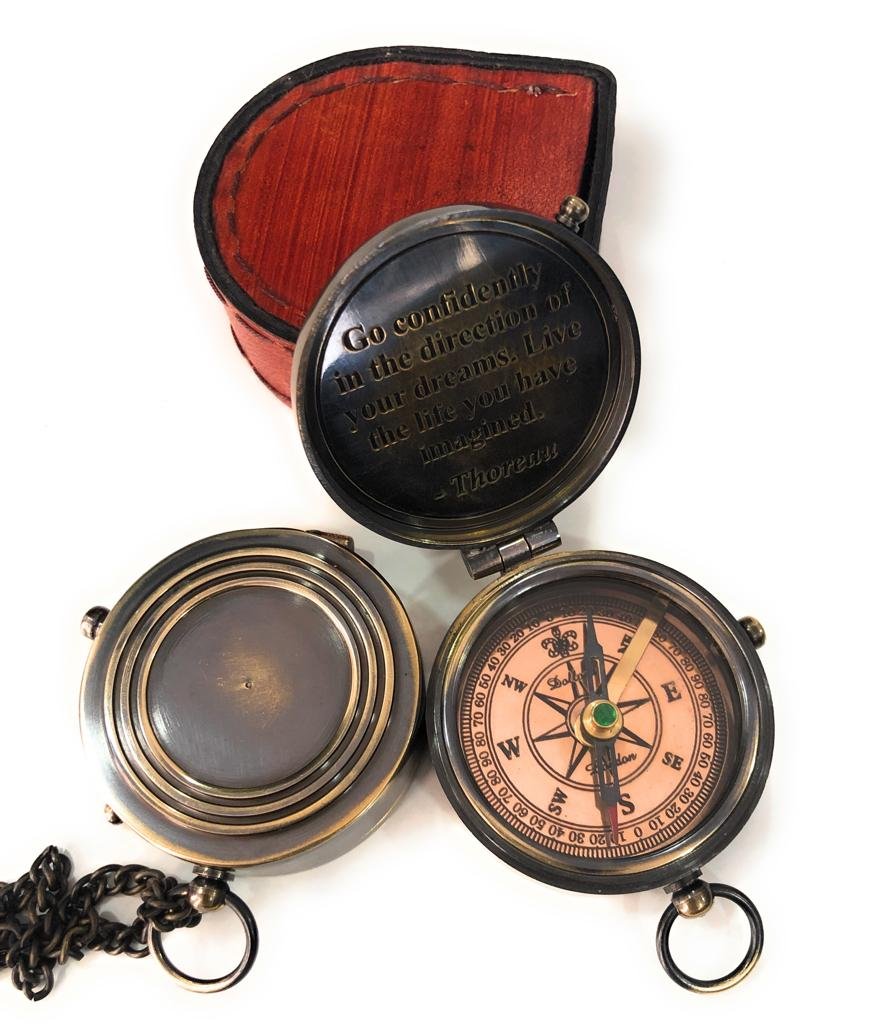 Thoreau_s Go Confidently Quote Engraved Nautical Compass with Stamped Leather case, Camping, Boating, Gift Compasses - Image 6