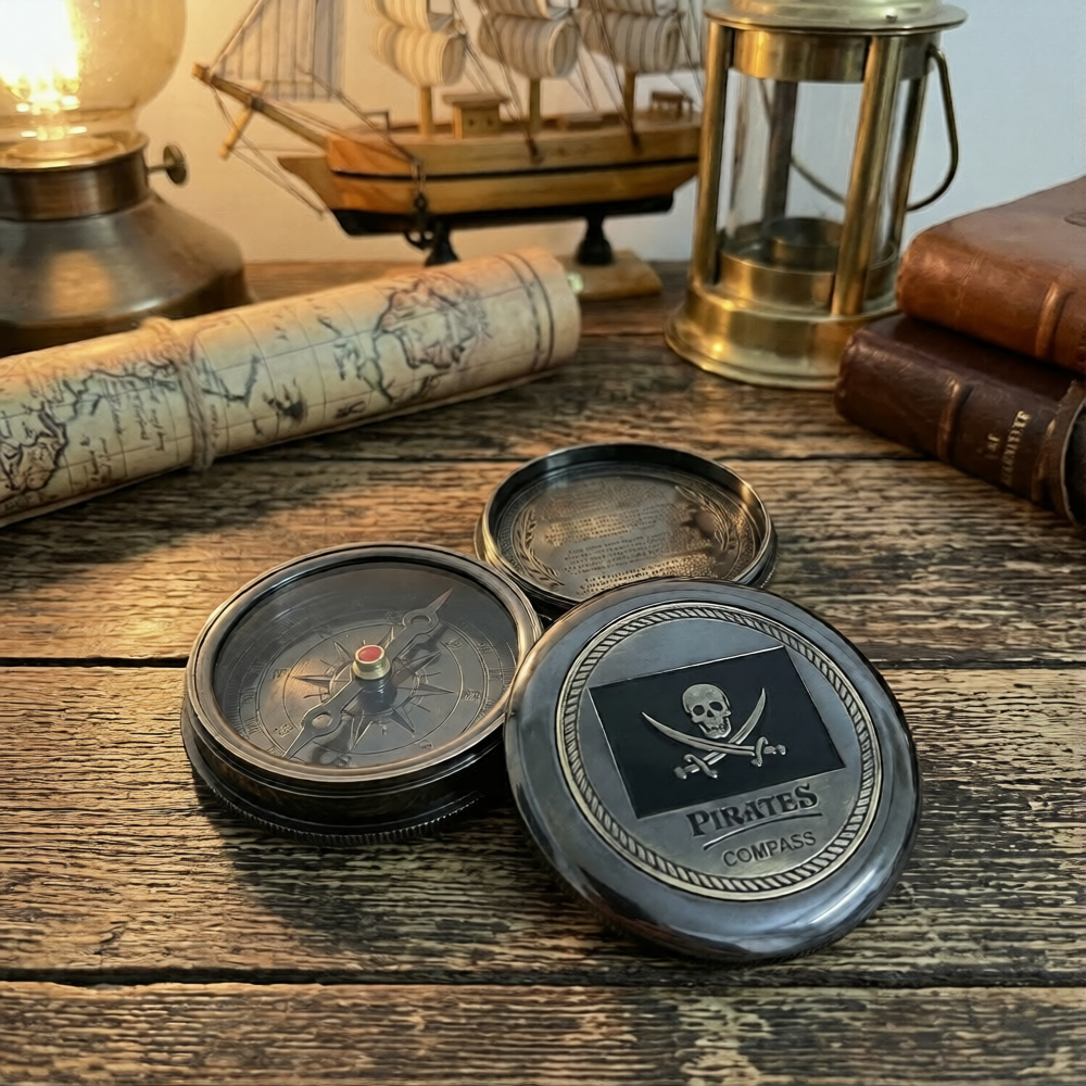 Pirates Of Caribbean Jack Sparrow Pocket Antique Gift Free Embossed Leather Case Personalized Compass Engraved, Gift For Baptism, Confirmation, Graduation, Anniversary
