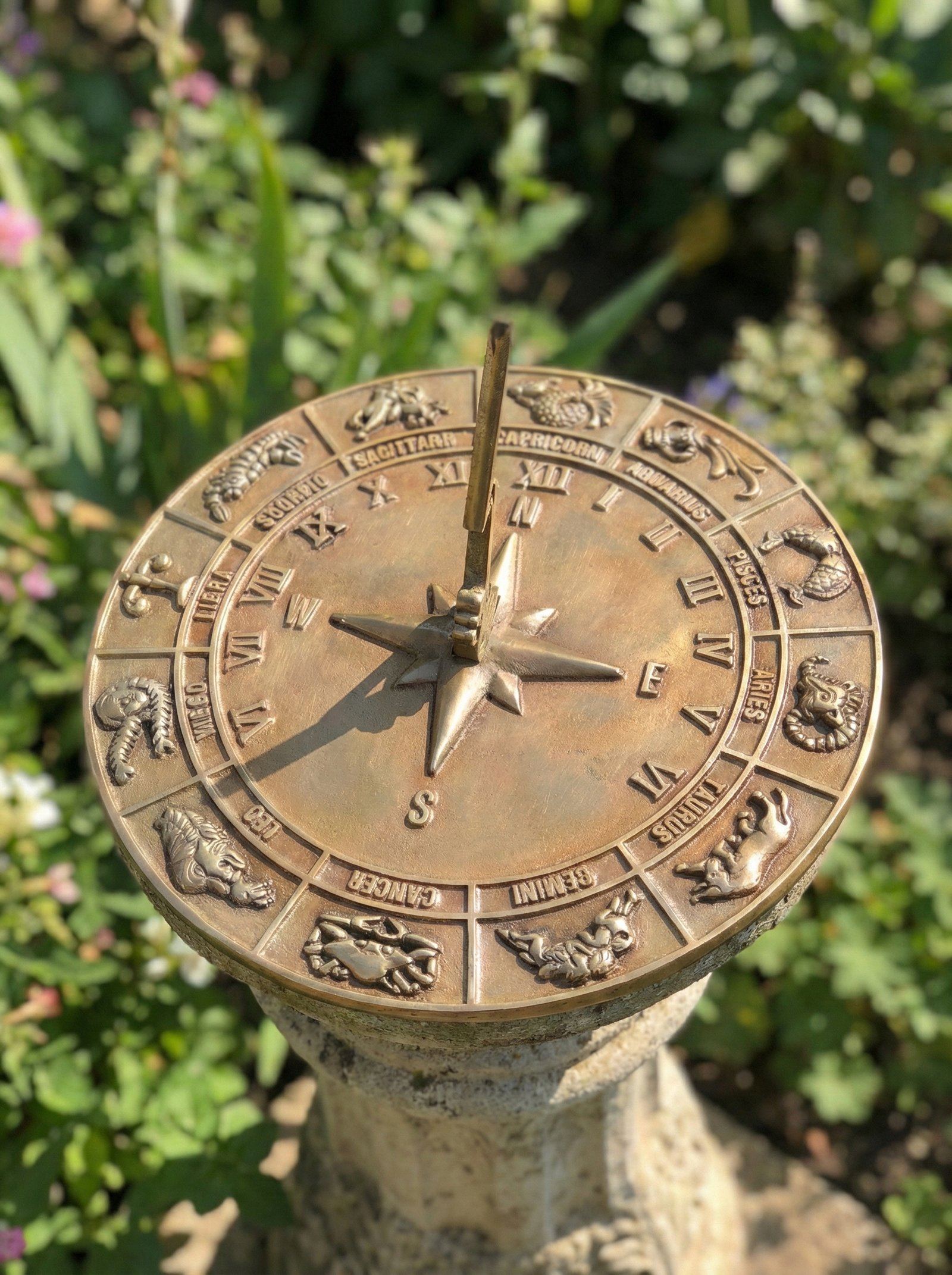 Brass Constellations Sundial – 12 Inches Wide Zodiac Signs Beautiful Home & Garden Decor, Birthday Gift, Wedding Gift Sundial, Couple Gift Idea