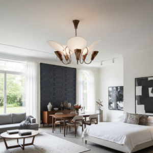 Italian Modern Brass Chandelier Golden And White Stilnovo Style