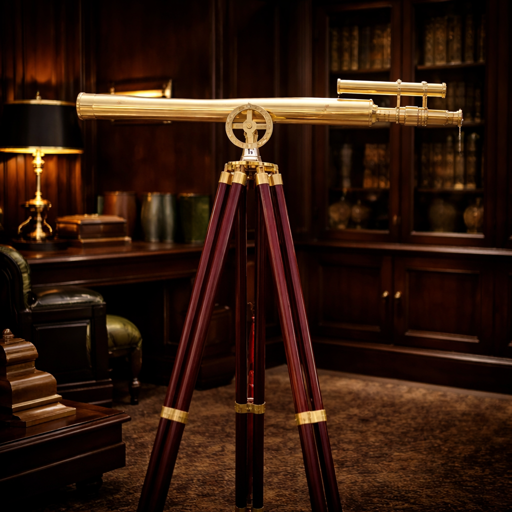 Large Double Barrel Telescope Brass Ship Telescope – with Free Chrome Spike