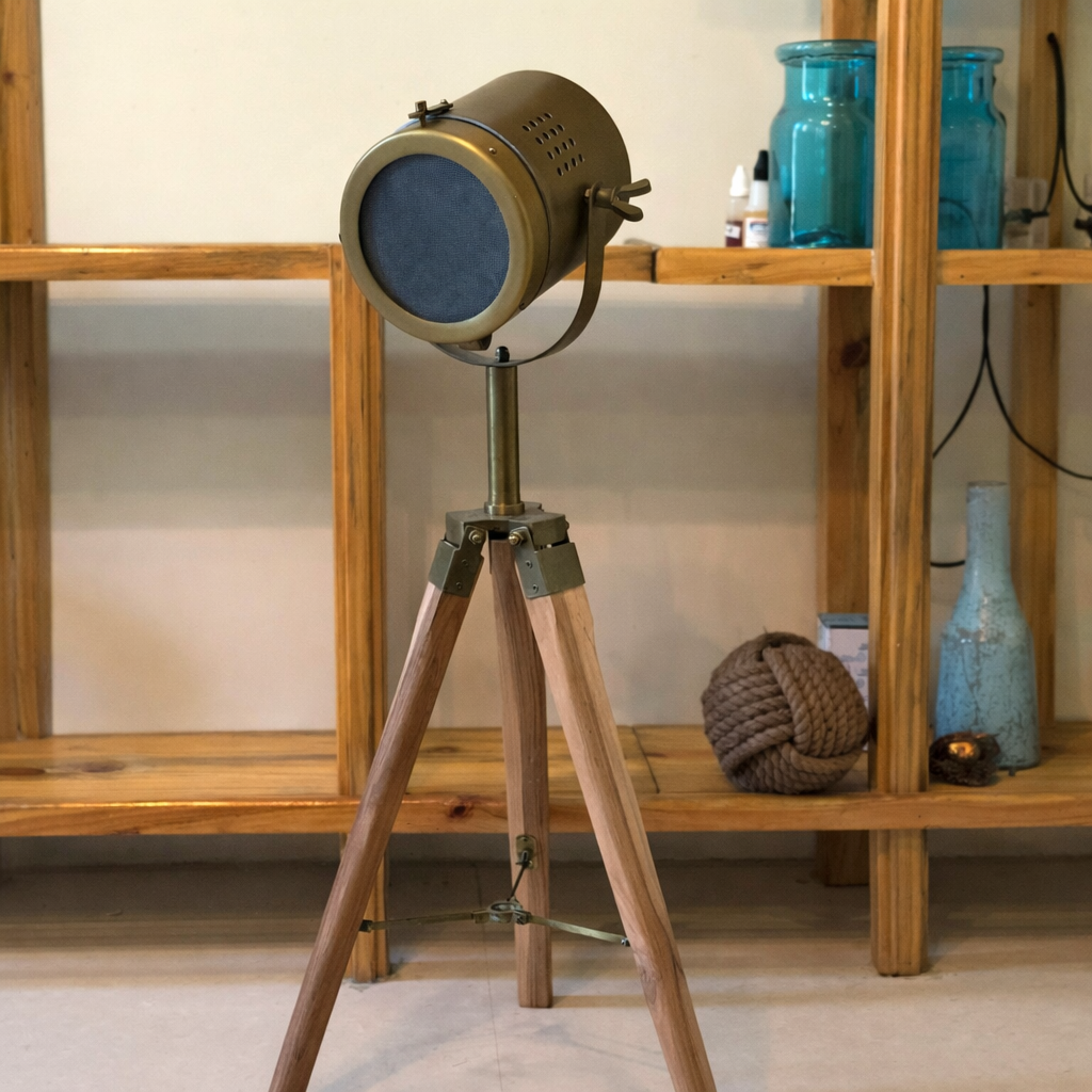 Classic Retro-Inspired Wooden Tripod Floor Lamp Stylish Tripod Searchlight for Home or Office Decor