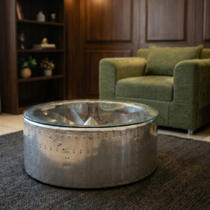 Historium Vault Round Aviator Jet Engine Turbine Coffee Table Aluminium Furniture
