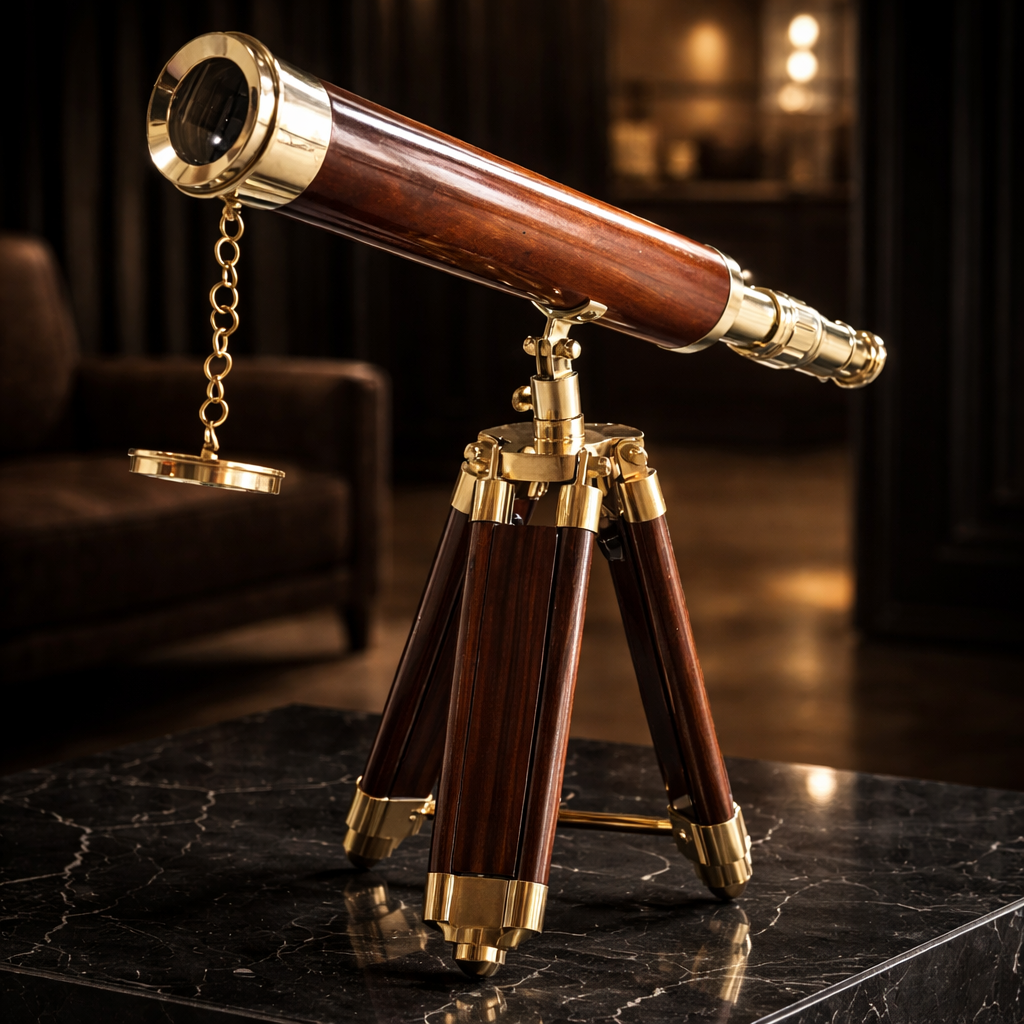 Historium Vault 18″ Brass and Wood Telescope with Wooden Stand | Collectible Gift, Perfect for Christmas & Holiday Gifting