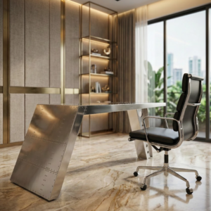 Historium Vault Airfoil Desk Aluminum  Aviator Wing Desk Industrial Airplane Desk Furniture Silver Aviation Home Office Furniture