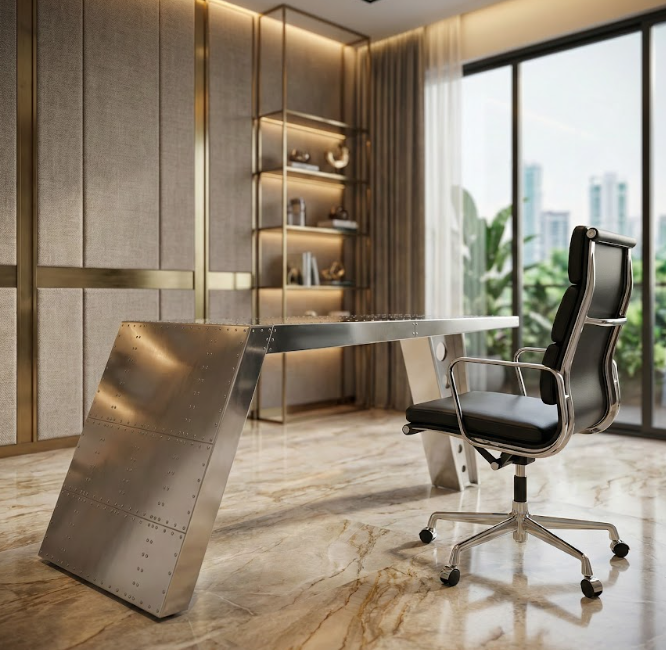 Historium Vault Airfoil Desk Aluminum  Aviator Wing Desk Industrial Airplane Desk Furniture Silver Aviation Home Office Furniture