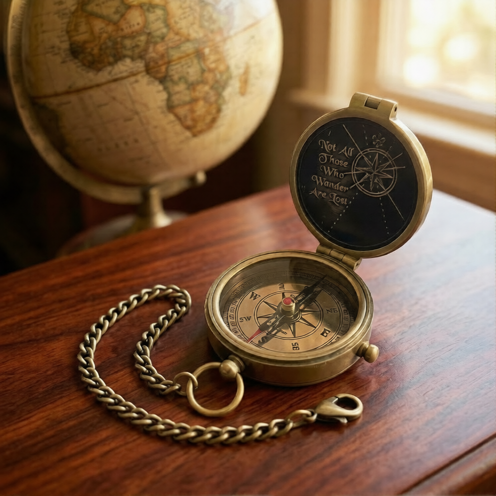 Not All Those Who Wander Are Lost Antique Dial Marine Brass Compass Leather Case, 2 Inch Inspirational Gift Wanderer Traveler Graduation Gift Birthday Gift Travel Gift