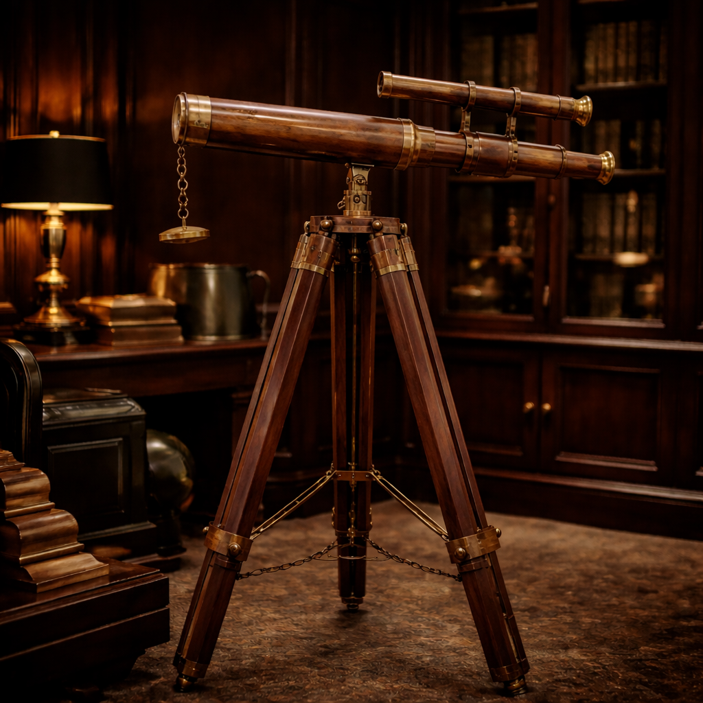 Vintage Historium Antique Style Double Barrel Floor Standing Telescope Black Antique 18 INCH with Wooden Brown Tripod