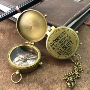 Brass Compass Unique Print Go Confidently Quote Compass With Leather Case Antique Brass Compass With Chain A Great Gift Item For Your Loved Ones Hikers